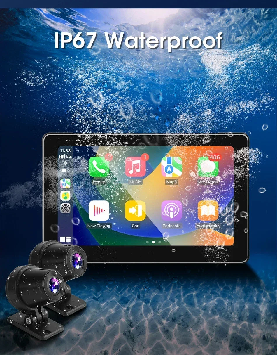 Develuck 5/6.86/7" Navigation Motorcycle Waterproof Carplay Display Screen Portable Motorcycle DVR Wireless Android Auto Monitor