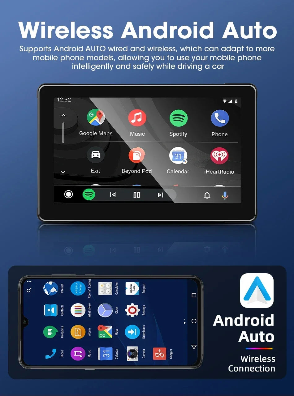 Develuck 5/6.86/7" Navigation Motorcycle Waterproof Carplay Display Screen Portable Motorcycle DVR Wireless Android Auto Monitor