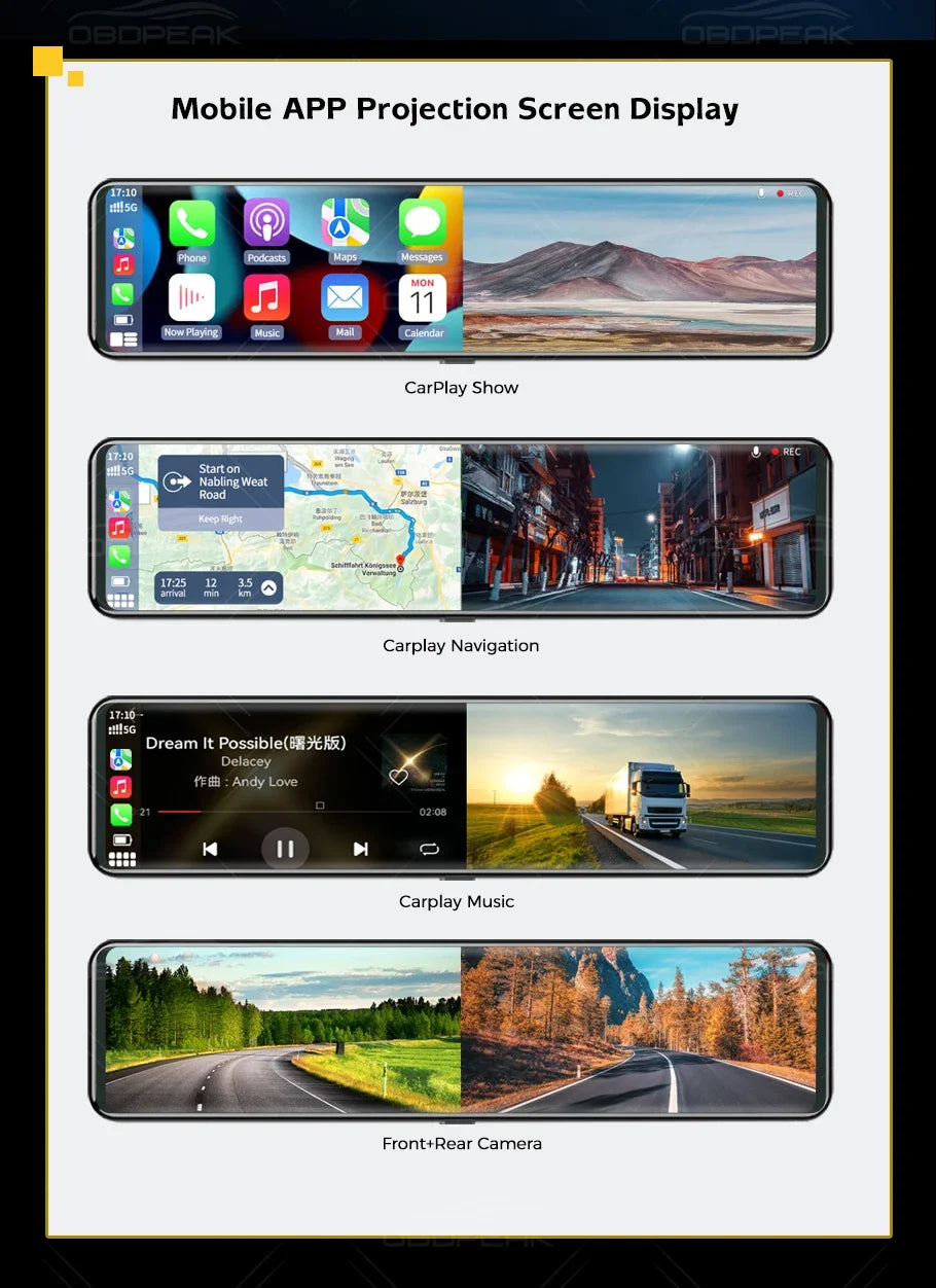 K4 11.26 Inch Carplay & Android Auto 4K 2160P Wifi Dash Cam Rearview Mirror Car DVR GPS Navigation Video Recorder Dual Lens