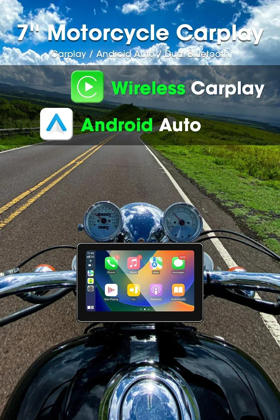 Develuck 5/6.86/7" Navigation Motorcycle Waterproof Carplay Display Screen Portable Motorcycle DVR Wireless Android Auto Monitor