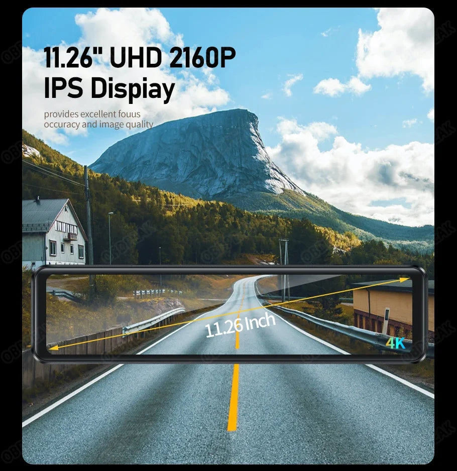 K4 11.26 Inch Carplay & Android Auto 4K 2160P Wifi Dash Cam Rearview Mirror Car DVR GPS Navigation Video Recorder Dual Lens