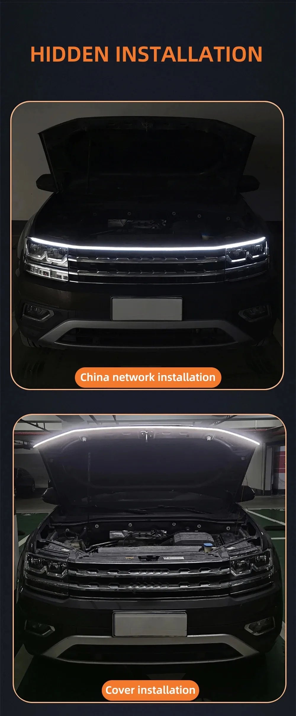 LED Daytime Running Light Scan Starting Car Hood Decorative Lights DRL Auto Engine Hood Guide Decorative Ambient Lamp 12V