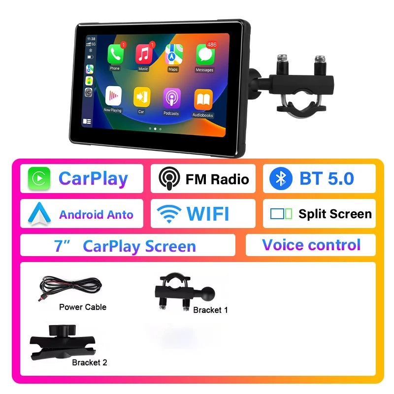 Develuck 5/6.86/7" Navigation Motorcycle Waterproof Carplay Display Screen Portable Motorcycle DVR Wireless Android Auto Monitor