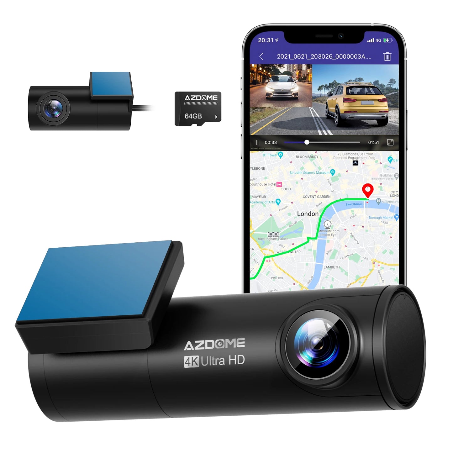 AZDOME Dash Cam M300S 4K 1080P Dual Dash Car Camera Built-in 5.8GHz WiFi GPS Car DVR 24H Parking Mode Night Vision Black Box