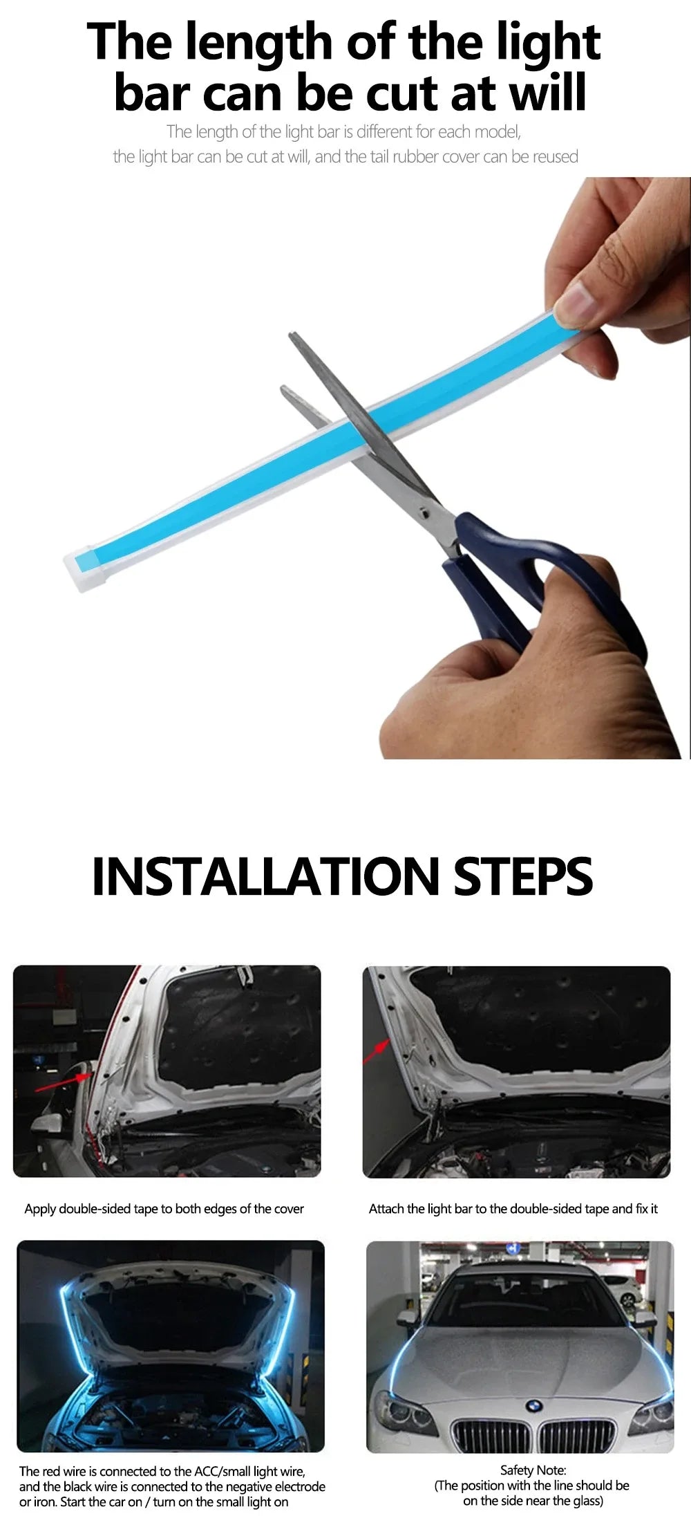 LED Daytime Running Light Scan Starting Car Hood Decorative Lights DRL Auto Engine Hood Guide Decorative Ambient Lamp 12V