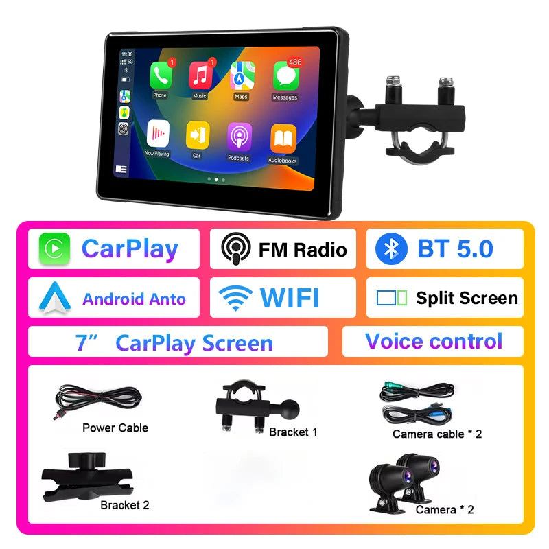 Develuck 5/6.86/7" Navigation Motorcycle Waterproof Carplay Display Screen Portable Motorcycle DVR Wireless Android Auto Monitor