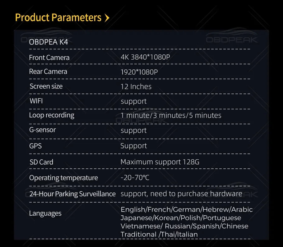 K4 11.26 Inch Carplay & Android Auto 4K 2160P Wifi Dash Cam Rearview Mirror Car DVR GPS Navigation Video Recorder Dual Lens