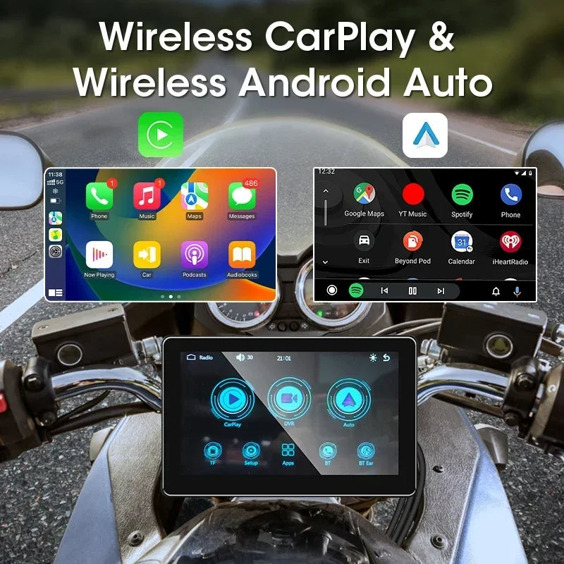 Develuck 5/6.86/7" Navigation Motorcycle Waterproof Carplay Display Screen Portable Motorcycle DVR Wireless Android Auto Monitor