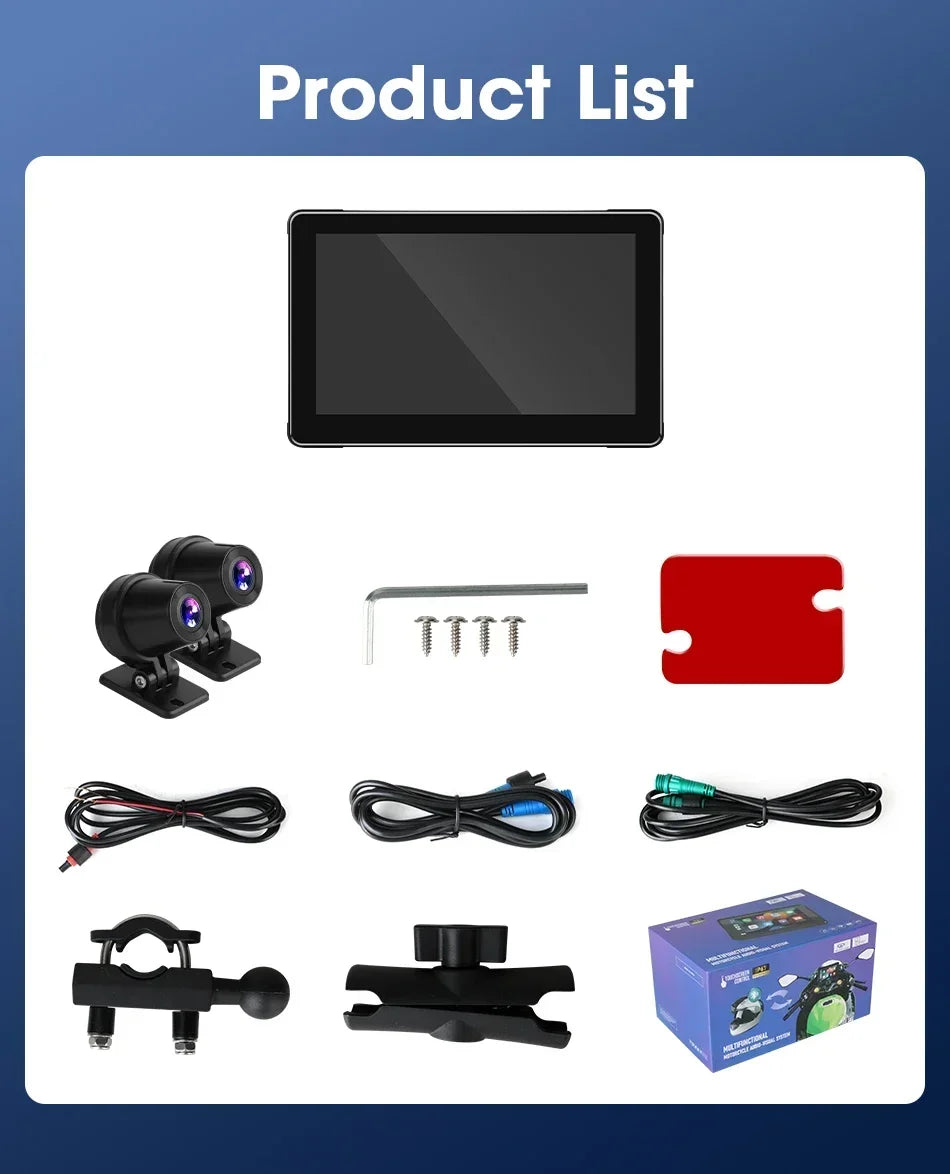 Develuck 5/6.86/7" Navigation Motorcycle Waterproof Carplay Display Screen Portable Motorcycle DVR Wireless Android Auto Monitor