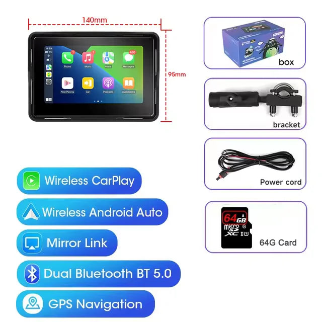 Develuck 5/6.86/7" Navigation Motorcycle Waterproof Carplay Display Screen Portable Motorcycle DVR Wireless Android Auto Monitor