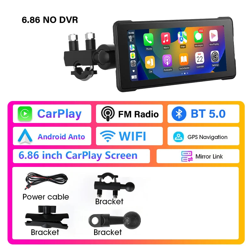 Develuck 5/6.86/7" Navigation Motorcycle Waterproof Carplay Display Screen Portable Motorcycle DVR Wireless Android Auto Monitor