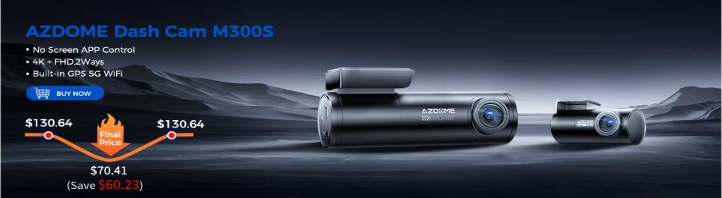 AZDOME Dash Cam M300S 4K 1080P Dual Dash Car Camera Built-in 5.8GHz WiFi GPS Car DVR 24H Parking Mode Night Vision Black Box