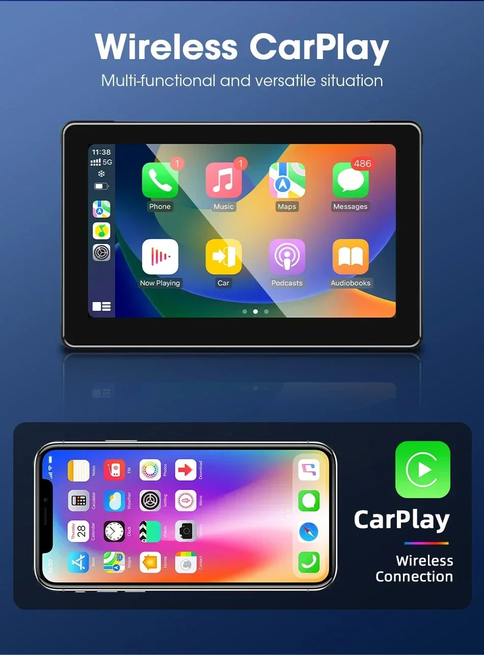 Develuck 5/6.86/7" Navigation Motorcycle Waterproof Carplay Display Screen Portable Motorcycle DVR Wireless Android Auto Monitor