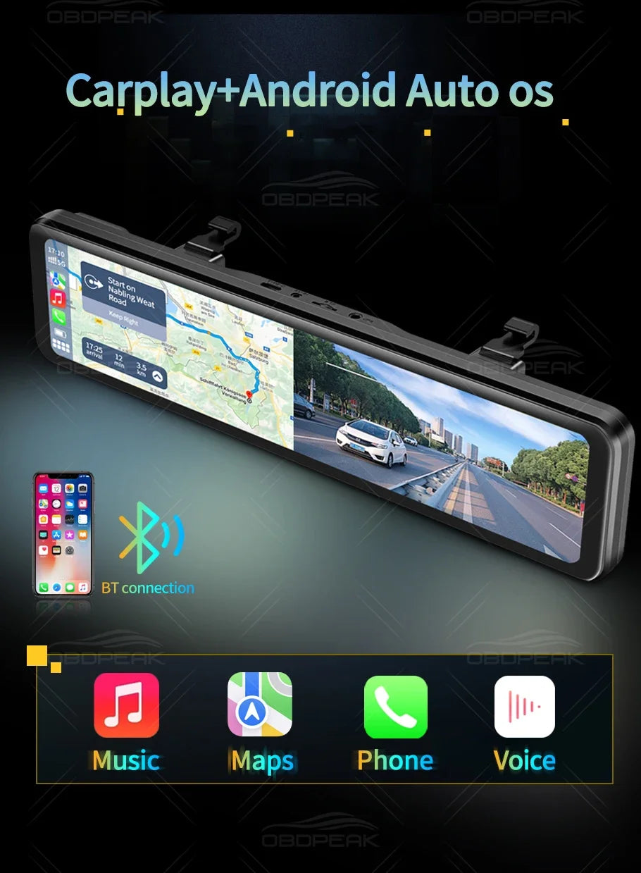 K4 11.26 Inch Carplay & Android Auto 4K 2160P Wifi Dash Cam Rearview Mirror Car DVR GPS Navigation Video Recorder Dual Lens