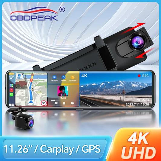 K4 11.26 Inch Carplay & Android Auto 4K 2160P Wifi Dash Cam Rearview Mirror Car DVR GPS Navigation Video Recorder Dual Lens