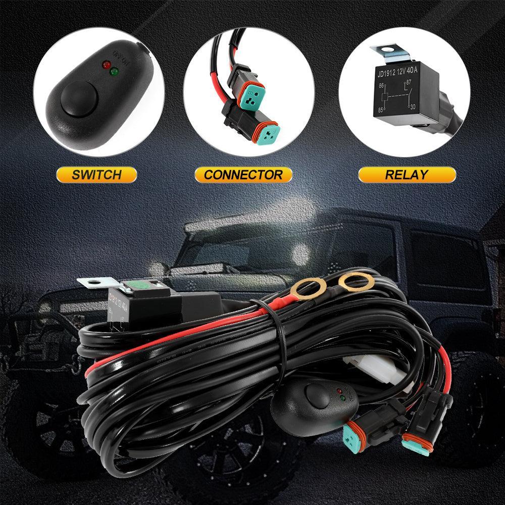 (2 Leads 16AWG) DT Connector LED Light Bar Wiring Harness Kit with Fuse 12V 40A Relay ON/OFF Switch 