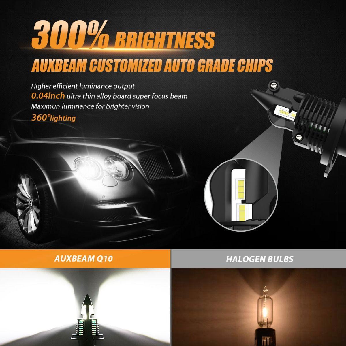 For 2005-2011 Toyota Tacoma H4/9003 Q10 Series Fanless&amp;Wireless 1:1 Halogen Size 6500K LED Light Bulbs High Low Beam Bundle 